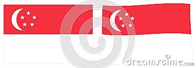 Republic of Singapore flag. Simple and slightly waving version. Vector Illustration