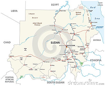 Republic of the Sudan road vector map Vector Illustration