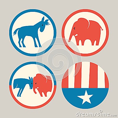 Republican elephant and democrat donkey buttons Vector Illustration