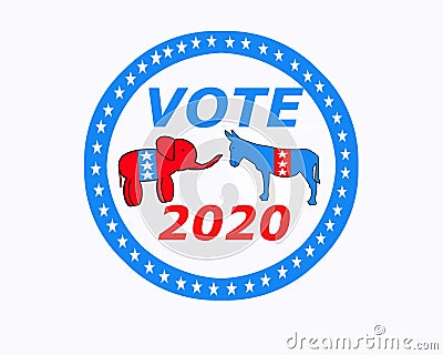 Vote 2020 is in progress and illustrated with the Democratic Donkey and Republican elephant Editorial Stock Photo
