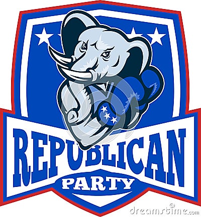 Republican Elephant Mascot Boxer Shield Vector Illustration