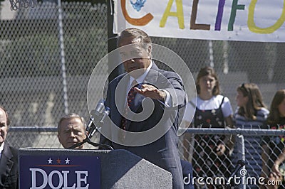 Republican presidential candidate for the 1996 election, Senator Bob Dole speaks at a rally at Temple Christian School in Editorial Stock Photo