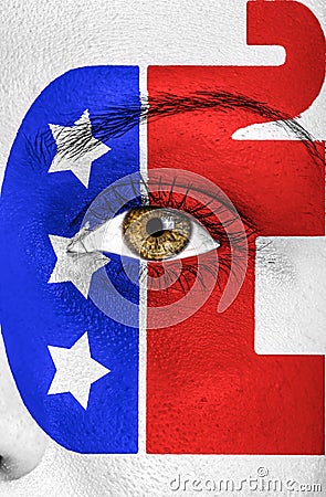 Republicans elephant painted on face to support elections Editorial Stock Photo