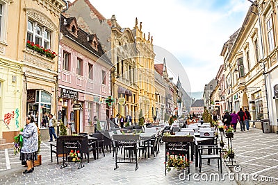 Republicii Street in Brasov city Editorial Stock Photo