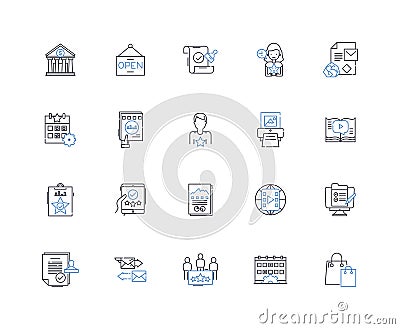 Reputation line icons collection. Trusrthiness, Credibility, Reliability, Dependability, Authenticity, Integrity Vector Illustration