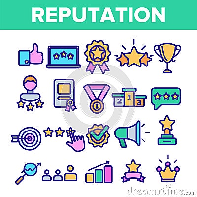 Reputation Linear Vector Thin Icons Symbol Set Vector Illustration