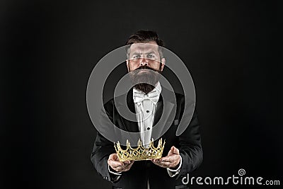 Reputation and status. Glory and ambitions. King crown. Royal coronation symbol. Now come and make it worth. Crown in Stock Photo