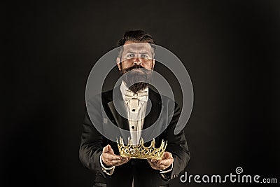 Reputation and status. Glory and ambitions. King crown. Royal coronation symbol. Now come and make it worth. Crown in Stock Photo