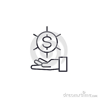 Request for the funds linear icon concept. Request for the funds line vector sign, symbol, illustration. Vector Illustration