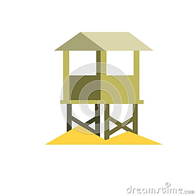 Rescue beach tower. Sea life guard tower. Beach lifeguard house. Vector Illustration