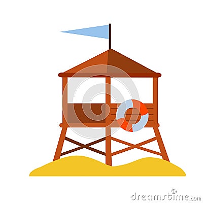 Rescue beach tower. Sea life guard tower. Beach lifeguard house Vector Illustration