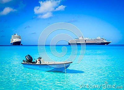 Rescue boat and cruise ships at sea Editorial Stock Photo