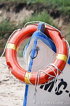 Rescue boat with lifebuoy Stock Photo