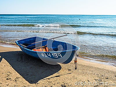 Rescue boat on the Russian coast of the Black Sea. Editorial Stock Photo