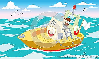 Rescue boat in the sea Vector Illustration