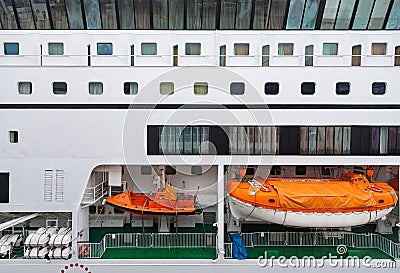 rescue boats of MS Star Pisces at Ocean Terminal, Hong Kong Editorial Stock Photo