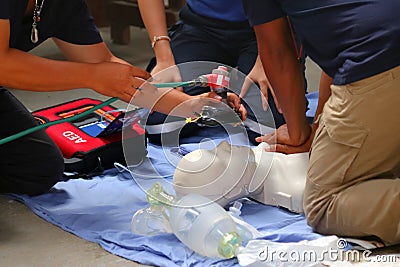 Rescue and CPR training to first aid. Stock Photo