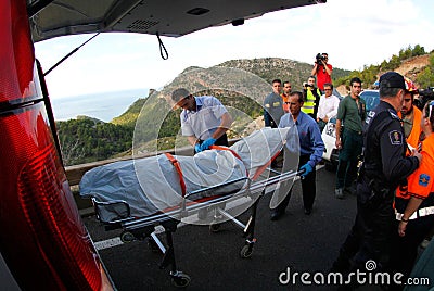 Rescue of a deadly helicopter crash in the Spanish island of Mallorca Editorial Stock Photo