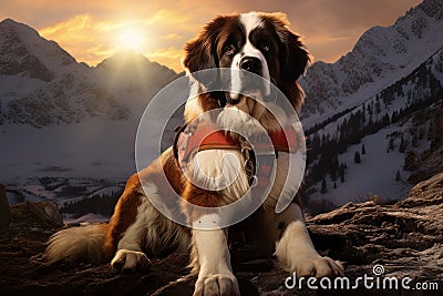 Rescue dog in the mountains AI Stock Photo