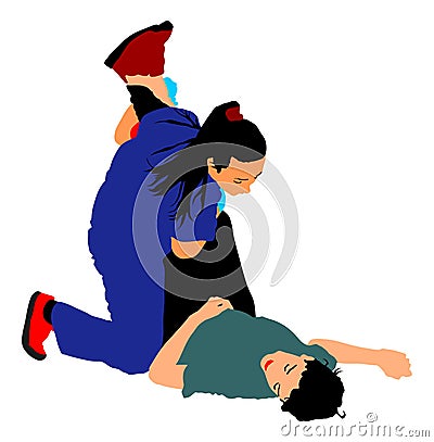 Rescue drowning first aid illustration. Patient woman in unconscious. Cartoon Illustration