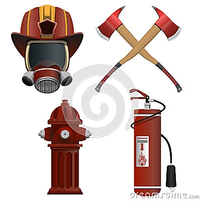 Rescue firefighters equipment SET in realistic style Cartoon Illustration