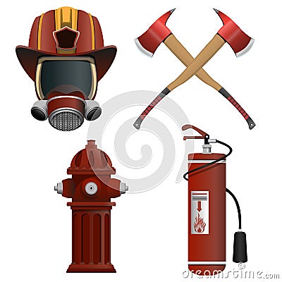 Rescue firefighters equipment SET in realistic style Vector Illustration