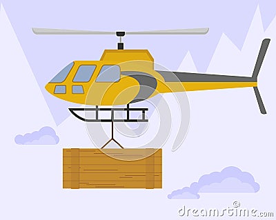 Rescue helicopter in the mountains Vector Illustration