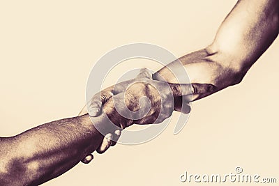 Rescue, helping gesture or hands. Helping hand concept, support. Helping hand outstretched, isolated arm, salvation Stock Photo