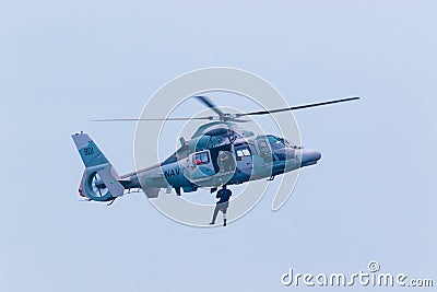 Rescue operation Panther naval helicopter Bulgarian Navy Editorial Stock Photo