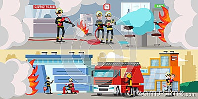 Rescue Service Colorful Horizontal Banners Vector Illustration