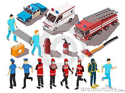 Rescue Service Isometric Set Vector Illustration