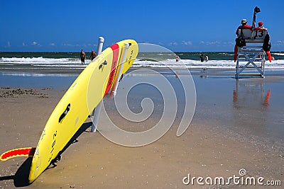 A rescue surfboard is ready to go Editorial Stock Photo