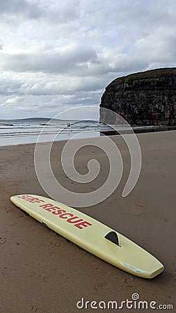 Rescue Surfboard on ballybunion beach on the Wild Atlantic Way Stock Photo