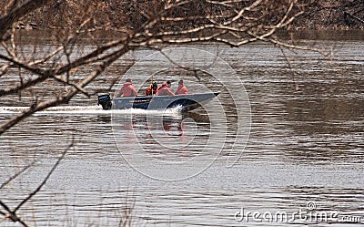 Rescue team on a boat Editorial Stock Photo