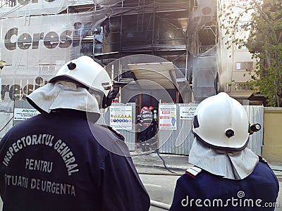 Rescue team on fire site Editorial Stock Photo
