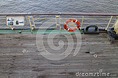 Rescue wheel on deck of icebreaker Krasin, Saint Petersburg Stock Photo