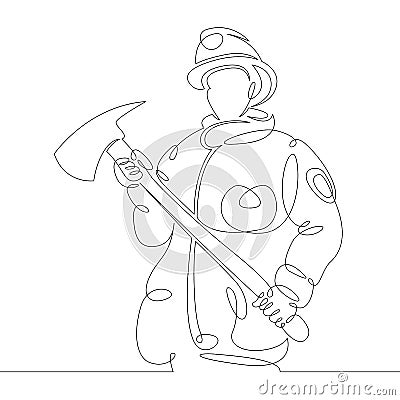 Rescuer firefighter in uniform with an ax Cartoon Illustration