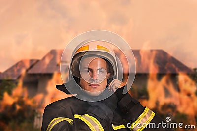 Rescuer wearing uniform. Professional firefighter Stock Photo