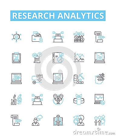 Research analytics vector line icons set. Analytics, Research, Data, Analysis, Metrics, Results, Discoveries Vector Illustration