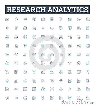 Research analytics vector line icons set. Analytics, Research, Data, Analysis, Metrics, Results, Discoveries Vector Illustration