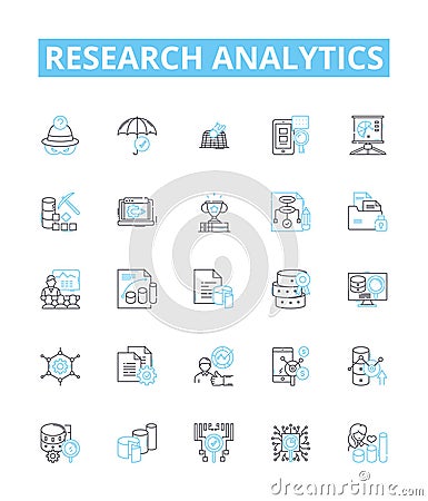 Research analytics vector line icons set. Analytics, Research, Data, Analysis, Metrics, Results, Discoveries Vector Illustration