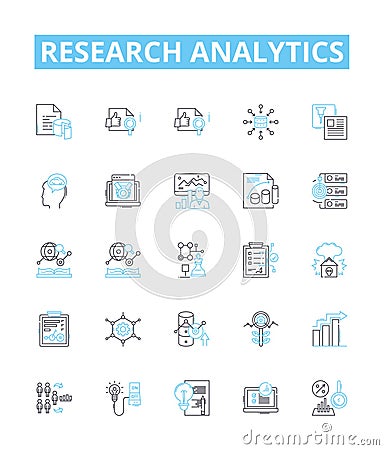 Research analytics vector line icons set. Analytics, Research, Data, Analysis, Metrics, Results, Discoveries Vector Illustration