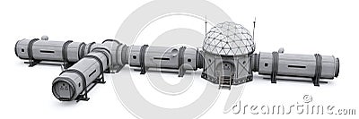Research base, habitat for astronauts on Mars or Moon isolated on white background Stock Photo