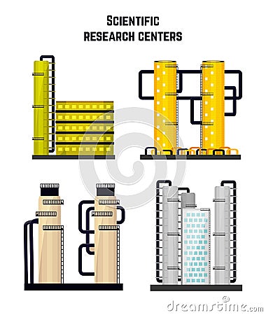 Research buildings laboratories and the medical, biological centers. Vector Cartoon Illustration