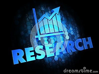 Research Concept on Dark Digital Background. Stock Photo