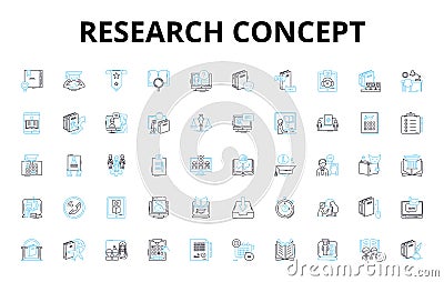 Research concept linear icons set. Experimentation, Methodology, Hypothesis, Data, Analysis, Statistics, Survey vector Vector Illustration