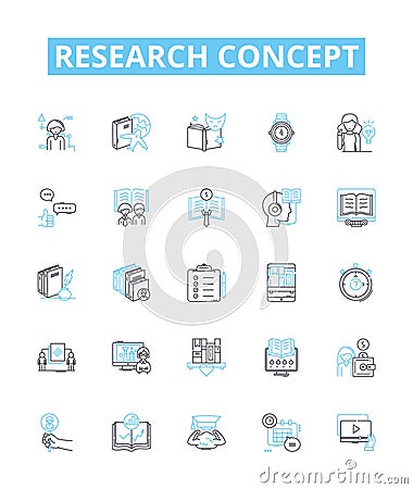 Research concept vector line icons set. Analysis, Survey, Experiment, Modeling, Sampling, Theory, Hypothesis Vector Illustration