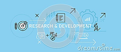 Research and Development conceptual project analyzing document planning forecast idea progress information process Vector Illustration