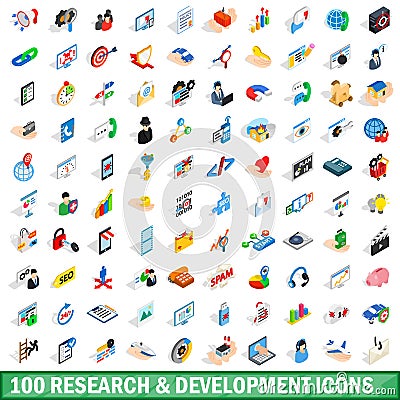 100 research development icons set Vector Illustration