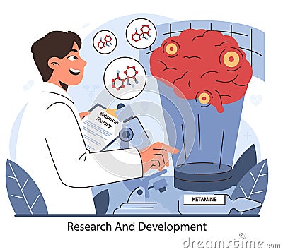 Research and Development in Ketamine Therapy. Flat vector illustration. Vector Illustration